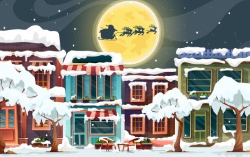 Christmas, Santa Claus, Snow, Moon Wallpaper