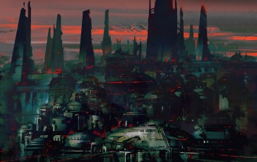 City, Science Fiction, Dark, Industrial, Red Wallpaper