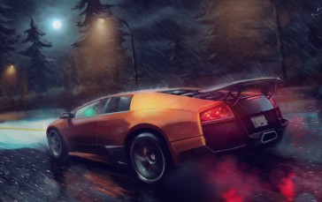 Lamborghini Murcielago, Lamborghini, Moon, Rain Wallpaper