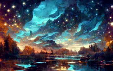 Artwork, Digital Art, Lights, Clouds, Stars Wallpaper