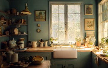 Cottage, Interior, Window, Sink Wallpaper