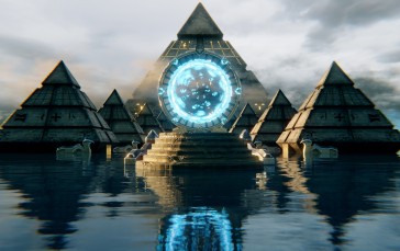 Blue, Water, Science Fiction, Stargate, Pyramid Wallpaper