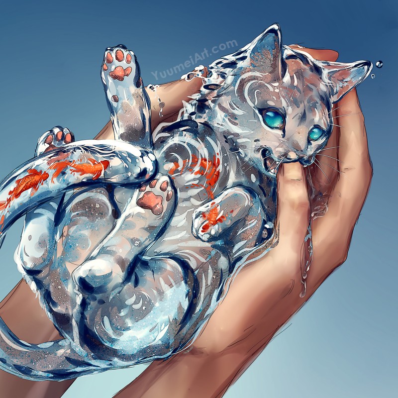 Yuumei, Water, Cats, Animals, Artwork Wallpaper
