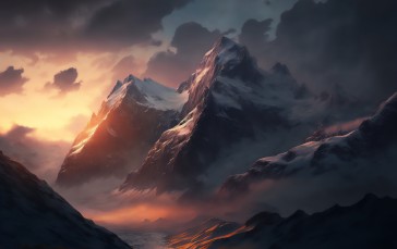 AI Art, Sunrise, Mountains, Snow Wallpaper