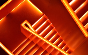 Stairs, Lights, Red Wallpaper