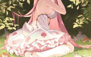 Anime, Anime Girls, Pink Hair, Pink Eyes, Rabbits Wallpaper