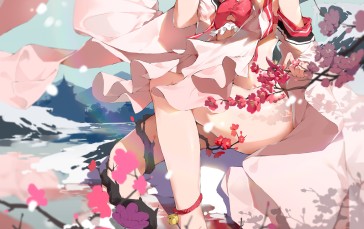 Sinicism, Anime Girls, Red Eyes, Flowers Wallpaper