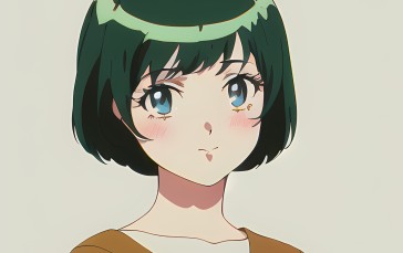 Anime Girls, Novel Ai, Anime, Women, Beige Background, Green Hair Wallpaper