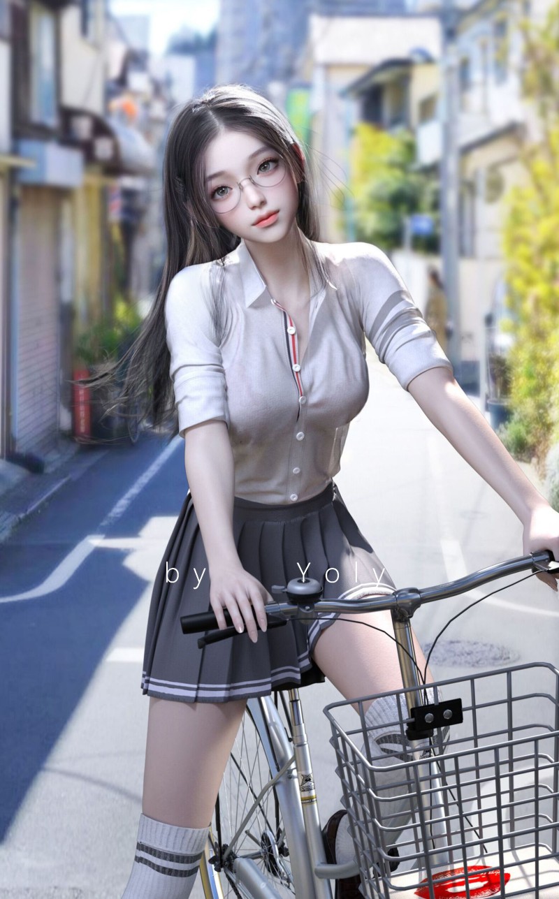 Yoly, School Uniform, Schoolgirl, Bicycle Wallpaper