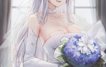 Meoyo, Anime Girls, Wedding Dress, White Hair, Blue Eyes Wallpaper