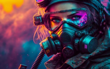 AI Art, Women, Cyberpunk, Gas Masks Wallpaper
