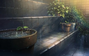 Weathering With You, Rain, Plant Pot, Anime Wallpaper