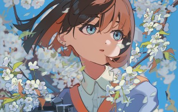 Anime Girls, Blue Eyes, Camera, Flowers Wallpaper
