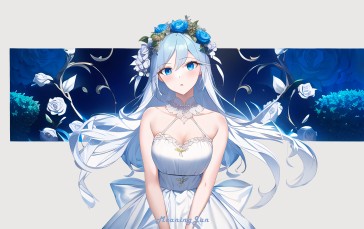 Anime Girls, Anime, AI Art, Dress, Flower in Hair Wallpaper