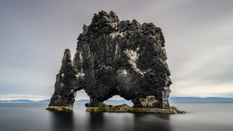 Iceland, Hvítserkur, Nature, Rock Formation, Sea, Sky Wallpaper