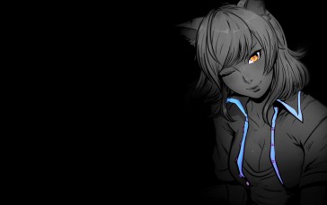 Black Background, Dark Background, Selective Coloring, Simple Background, Anime Girls, Cat Girl Wallpaper