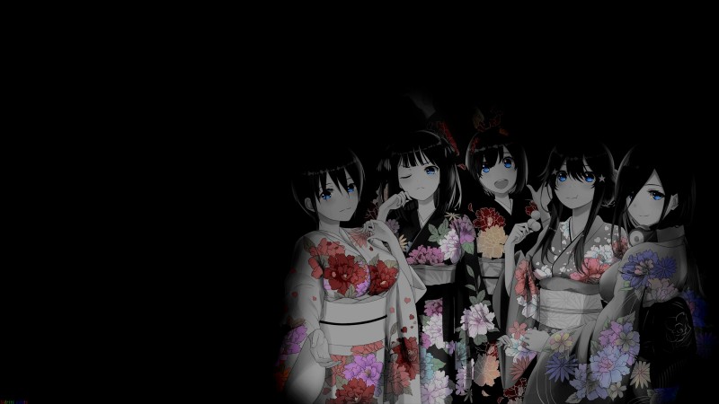 Selective Coloring, Black Background, Dark Background, Simple Background, Anime Girls, 5-toubun No Hanayome Wallpaper