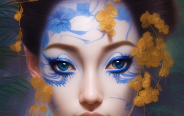 Midjourney, AI Art, Portrait, Asian, Face Paint Wallpaper