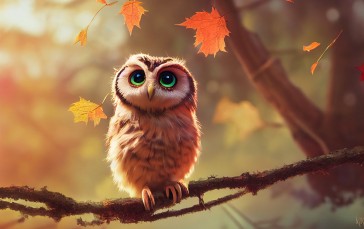 Fall, Forest, Animals, Nature, Leaves, AI Art Wallpaper