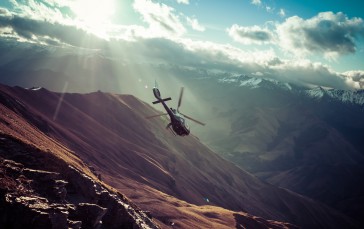 4K, Nature, Helicopters, Aircraft, Mountains, Sunlight Wallpaper