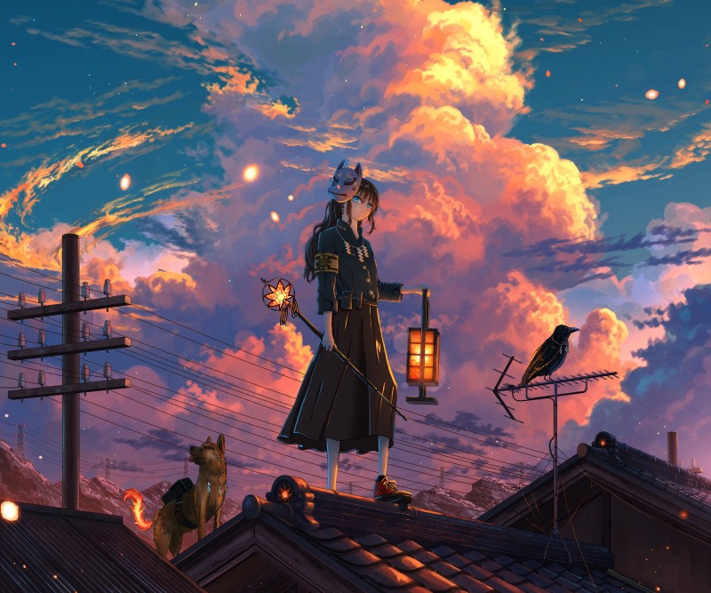 Anime, Magic, Sunset, Mask, Clouds Wallpaper