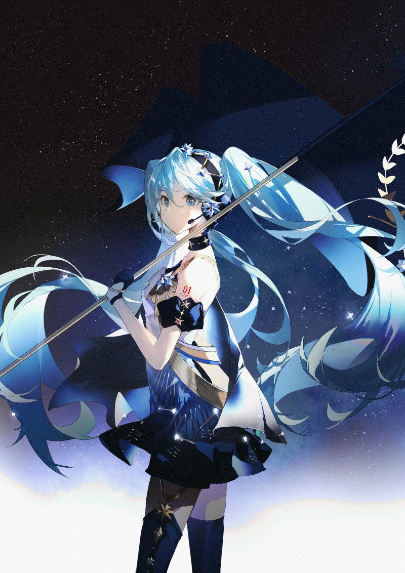 Hatsune Miku, Blue Hair, Flag, Anime Wallpaper