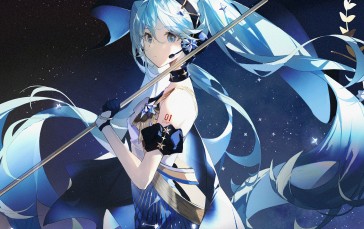 Hatsune Miku, Blue Hair, Flag, Anime Wallpaper