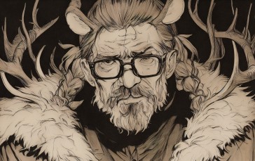 Antlers, Face, Old People, Drawing, Glasses Wallpaper