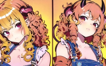 Women, Curly Hair, Horns, Overalls, Jeans Overalls, Anime Girls Wallpaper
