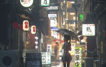 Anime Girls, Rain, Umbrella, Japanese Wallpaper
