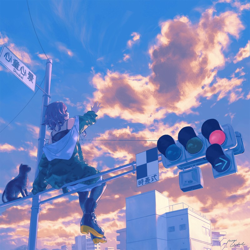 Anime Girls, Sky, Clouds, Sunset Glow Wallpaper