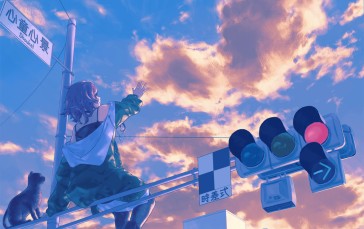Anime Girls, Sky, Clouds, Sunset Glow Wallpaper