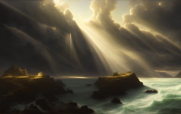 Landscape, AI Art, Water, Clouds Wallpaper