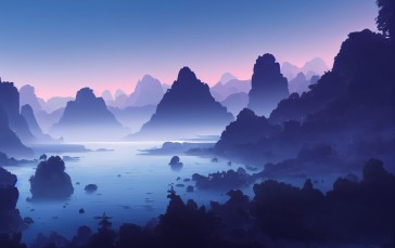 AI Art, Mountains, Illustration, China, Nature Wallpaper