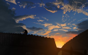 Sunset, House, Clouds, Sky Blue, Afternoon Wallpaper