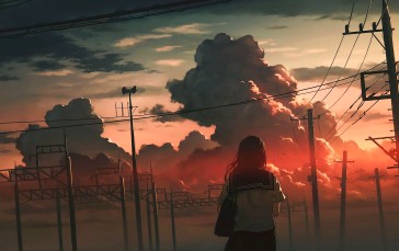 Artwork, 4K, Schoolgirl, Sunset, Anime Girls Wallpaper