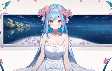 Anime Girls, Anime, Blue Hair, Petals Wallpaper