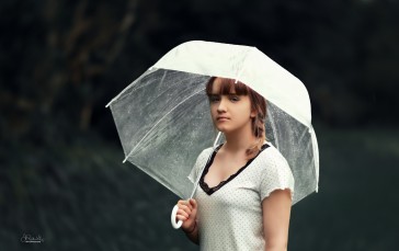 Women, Umbrella, White Wallpaper