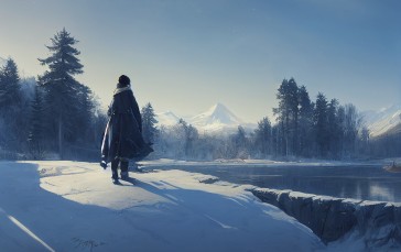 AI Art, Walking, Winter, Painting Wallpaper