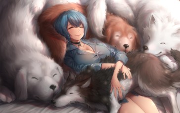 Yin-ting Tian, Curvy, Anime Girls, Dog, Animals Wallpaper