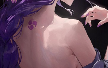 Genshin Impact, Artwork, Raiden Shogun (Genshin Impact), Purple Hair, Purple Eyes, Braids Wallpaper