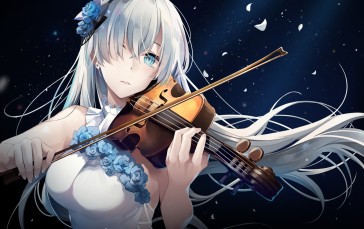 Anime, Anime Girls, Musical Instrument, Hair in Face, Violin Wallpaper