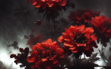 AI Art, Red Flowers, Flowers, Dark, Stable Diffusion Wallpaper