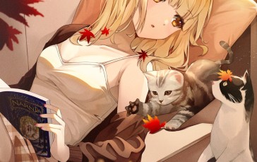 Anime, Anime Girls, Blonde, Lying on Back, Lying on Couch, Cleavage Wallpaper
