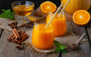 Juice, Cinnamon, Still Life, Leaves, Orange Wallpaper