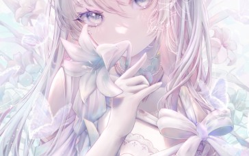 Anime, Anime Girls, Flowers, White, Dress Wallpaper