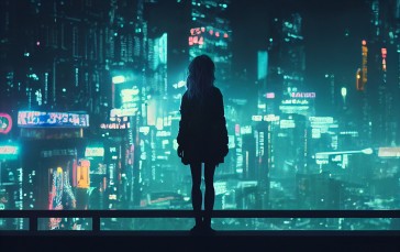 Cyberpunk, City, Silhouette, Lights, Futuristic Wallpaper