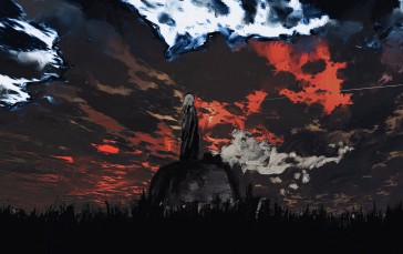 Outdoors, Sky, Red Sky, Anime Boys, Clouds Wallpaper