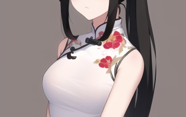 Anime Girls, Black Hair, Brown Eyes, Chinese Dress Wallpaper