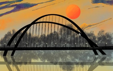 Bridge, Sunset, Clouds, Water, Reflection Wallpaper